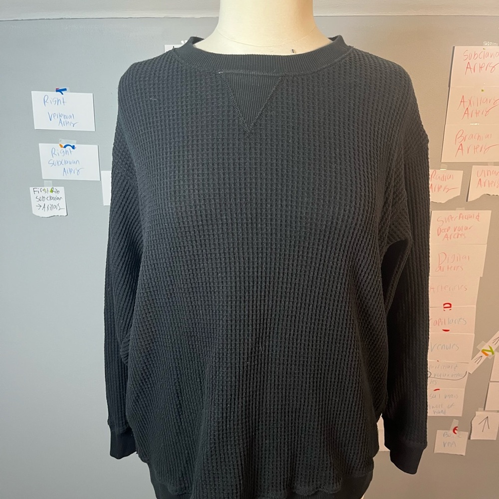 Aerie Black Ribbed Knit Fabric Oversized Crewneck Womans Small